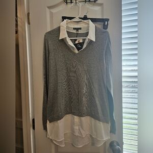 NWT Adrianna Papell Collared Layered Shirt Sweater